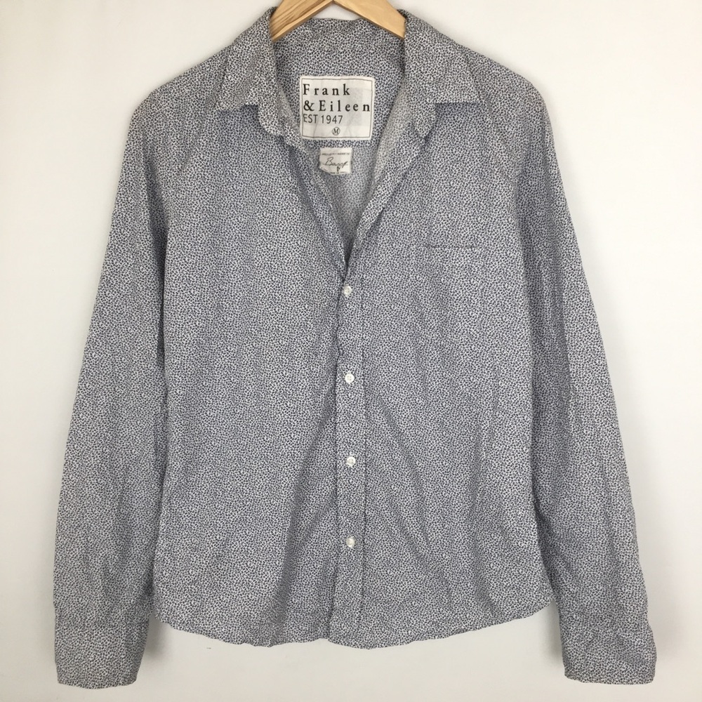 Frank & Eileen Barry Button Down Shirt Blue & White Micro Number Print Women’s M
